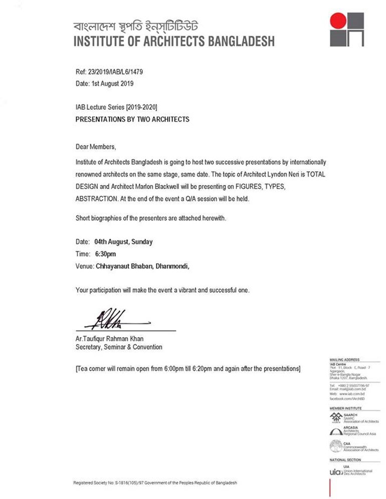 IAB presentations by internationally renowned two Architects Lyndon Neri and Marlon Blackwell.