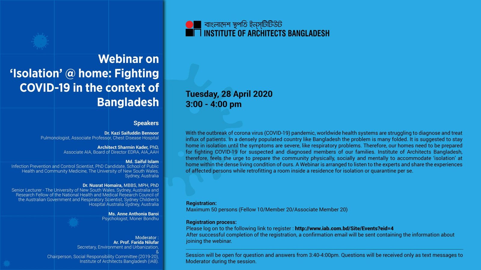 Webinar on: ‘Isolation’ @ home: Fighting COVID-19 in the context of Bangladesh